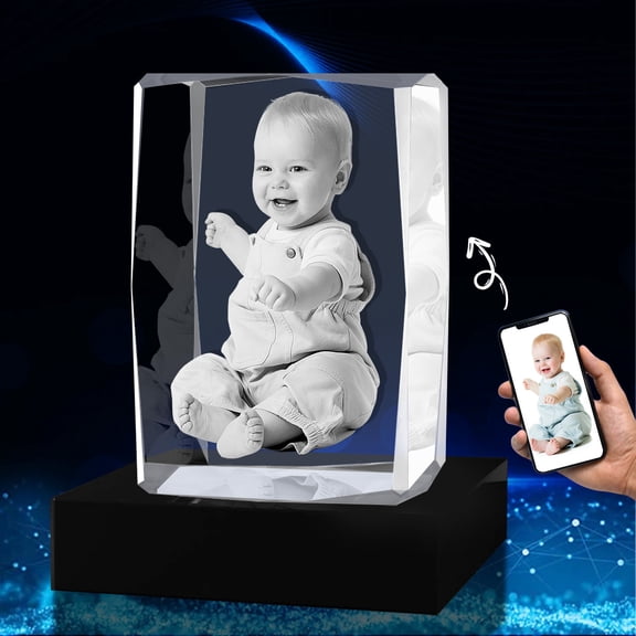 3D Crystal Photo Rectangle Shape Innovation Crystal Picture Personalized Gifts with Your Photo Customized Couples Pet Gifts with Colorful Light Base for Mom, Dad, Men, Women, Christmas (Small)