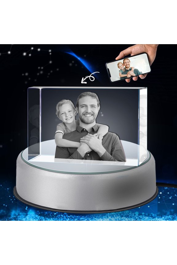 3D Crystal Photo Rectangle Shape Innovation Crystal Picture Personalized Gifts with Your Photo Customized Couples Pet Gifts with Colorful Light Base for Mom, Dad, Men, Women, Christmas (Small-B)