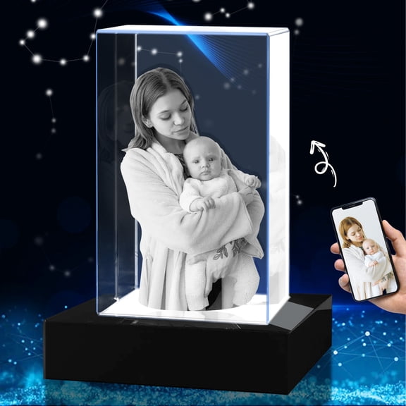 3D Crystal Photo Rectangle Shape Innovation Crystal Picture Personalized Gifts with Your Photo Customized Couples Pet Gifts with Colorful Light Base for Mom, Dad, Men, Women, Christmas (Medium)