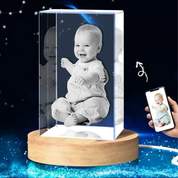 3D Crystal Photo Rectangle Shape Innovation Crystal Picture Personalized Gifts with Your Photo Customized Couples Pet Gifts with Colorful Light Base for Mom, Dad, Men, Women, Christmas (Small-A)