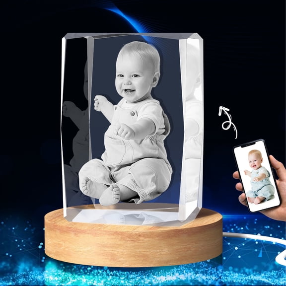3D Crystal Photo Rectangle Shape Innovation Crystal Picture Personalized Gifts with Your Photo Customized Couples Pet Gifts with Colorful Light Base for Mom, Dad, Men, Women, Christmas (Small-A)