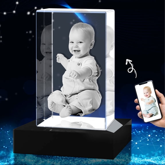 3D Crystal Photo Rectangle Shape Innovation Crystal Picture Personalized Gifts with Your Photo Customized Couples Pet Gifts with Colorful Light Base for Mom, Dad, Men, Women, Christmas (Small)