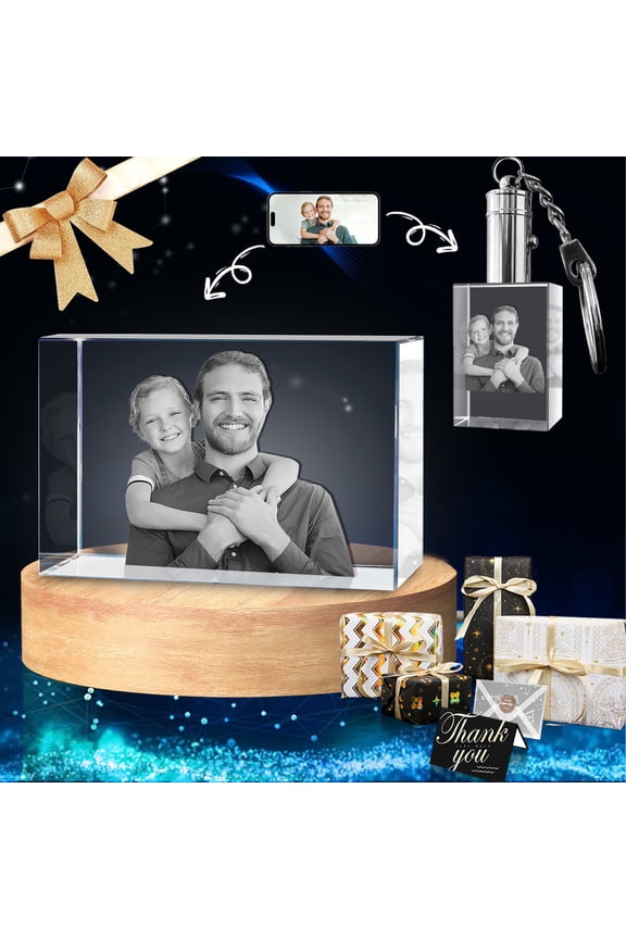 3D Crystal Photo Rectangle Shape Innovation Crystal Picture Personalized Gifts with Your Photo Customized Couples Pet Gifts with Colorful Light Base for Mom, Dad, Men, Women (Small Premuim-A)