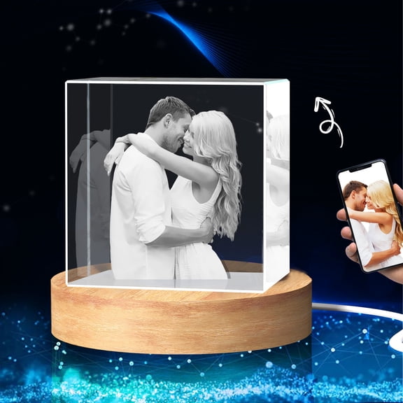 3D Crystal Photo Square Shape Innovation Crystal Picture Personalized Gifts with Your Photo Customized Couples Pet Gifts with Colorful Light Base for Mom, Dad, Men, Women, Christmas (Small-A)