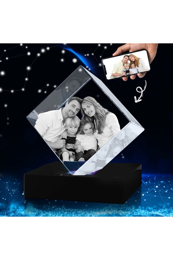 3D Crystal Photo Square Shape Innovation Crystal Picture Personalized Gifts with Your Photo Customized Couples Pet Gifts with Colorful Light Base for Mom, Dad, Men, Women, Christmas (Large)