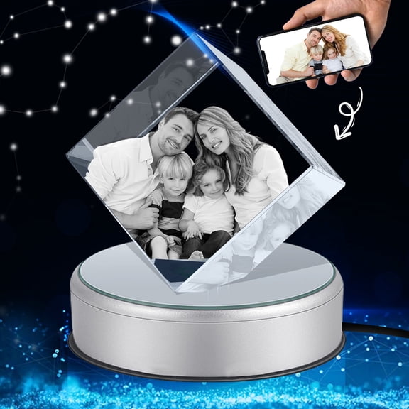 3D Crystal Photo Square Shape Innovation Crystal Picture Personalized Gifts with Your Photo Customized Couples Pet Gifts with Colorful Light Base for Mom, Dad, Men, Women, Christmas (Large-B)