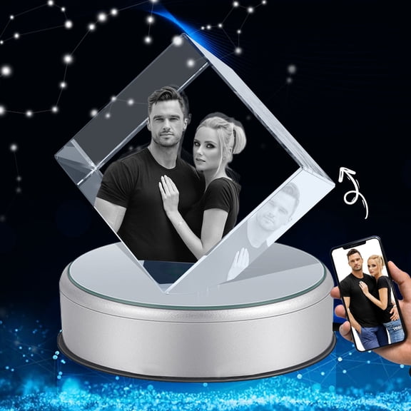 3D Crystal Photo Square Shape Innovation Crystal Picture Personalized Gifts with Your Photo Customized Couples Pet Gifts with Colorful Light Base for Mom, Dad, Men, Women, Christmas (Small-B)
