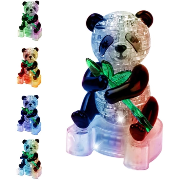 TEAMD 3D Crystal Puzzle Panda Gifts, Desk Toys with Light-Up Base 58 Pieces