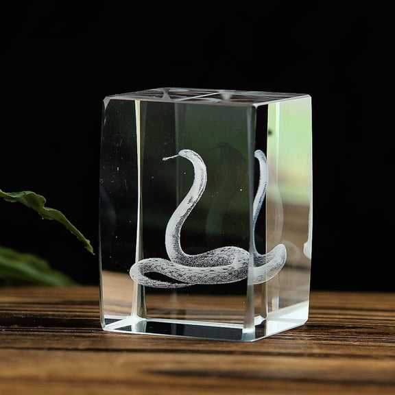 3D Crystal Snake Dragon Sculpture Paperweight Chinese Zodiac Animal Decor Light Focus Optical Display Ornament