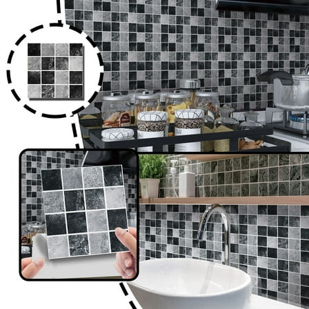 3D Crystal Tile Stickers 10PCS, Waterproof Self-Adhesive Wall Tiles for Kitchen Bathroom Backsplash DIY Decoration