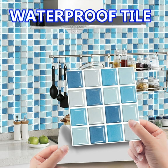 3D Crystal Tile Stickers 10Pcs Self-Adhesive Mosaic Glass Wall Tiles Waterproof Removable Kitchen Backsplash Bathroom Decoration Peel and Stick Home Renovation DIY