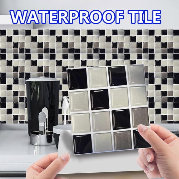 3D Crystal Tile Stickers 10Pcs Self-Adhesive Mosaic Glass Wall Tiles Waterproof Removable Kitchen Backsplash Bathroom Decoration Peel and Stick Home Renovation DIY