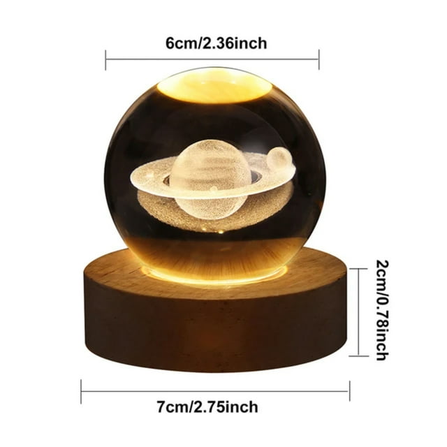 3D Crystal ball Crystal Planet Night Light 6cm Laser Engraved Solar ...