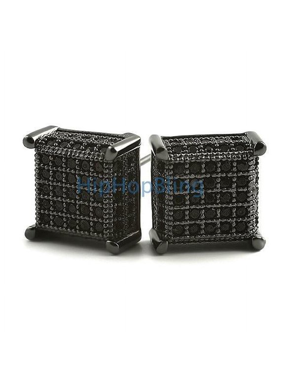 3D Cube CZ Black Bling Bling Earrings