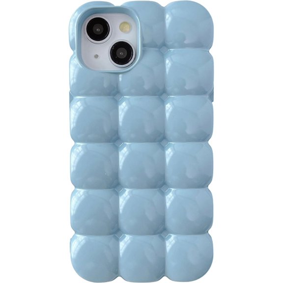 3D Cube Grid Candy Color Soft Compatible with iPhone Case (Blue,iPhone 11)