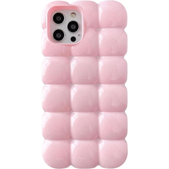 3D Cube Grid Candy Color Soft Compatible with iPhone Case (Pink,iPhone 13)