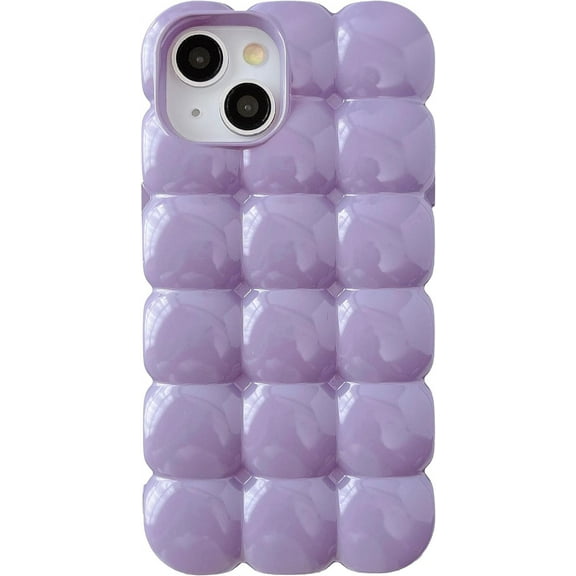 3D Cube Grid Candy Color Soft Compatible with iPhone Case (Purple,iPhone 14)