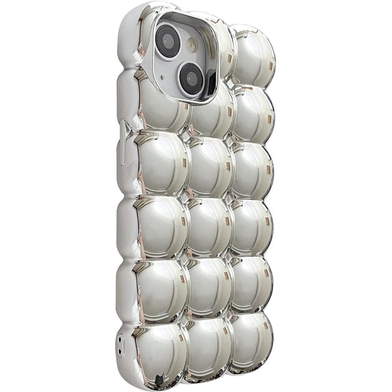 3D Cube Grid Candy Color Soft Compatible with iPhone Case (Silver,iPhone 13)