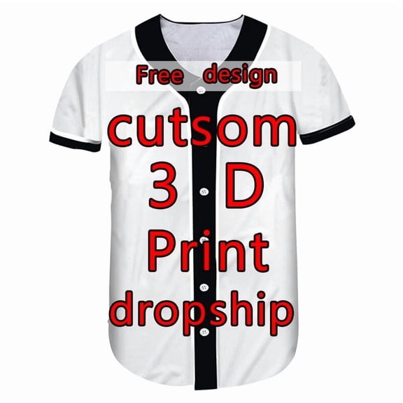 3D Custom DIY Baseball Jersey Men Button Shirt Casual Design Ball Uniform Shirt Training S