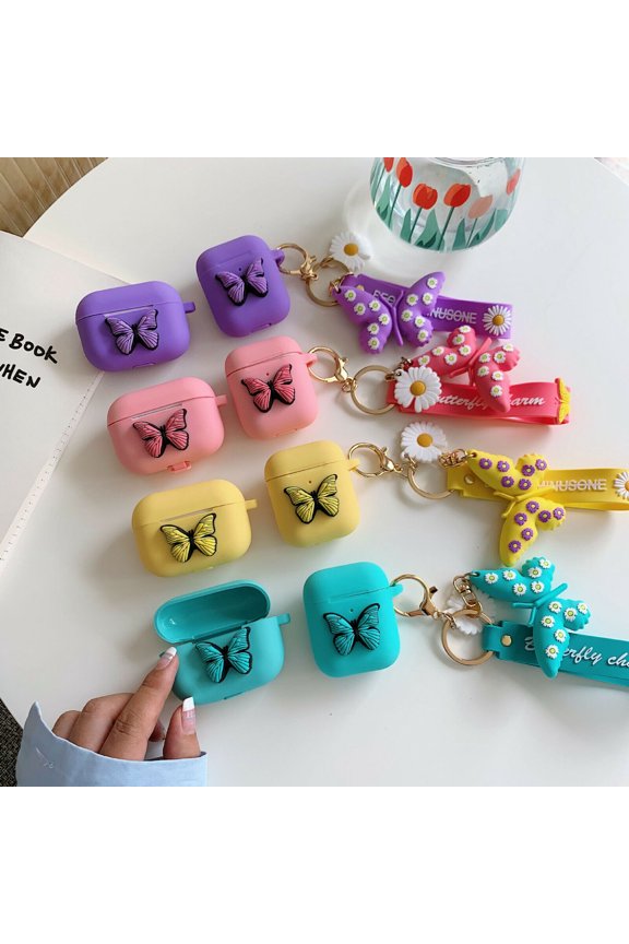3D Cute Bowknot Protective Cover For AirPods 3rd Gen Shockproof Silicone Case Cover With Keychain Pendant