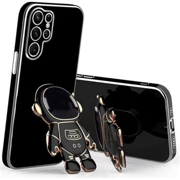 3D Cute Cartoon Astronaut Folding Stand Soft Phone Case for Samsung Galaxy J7 J6 J5 J4 J2 Prime Plus Pro J730 J530 J330 Back Cover, Creative Shockproof Durable Popular Bumper(Black,J5 Prime)