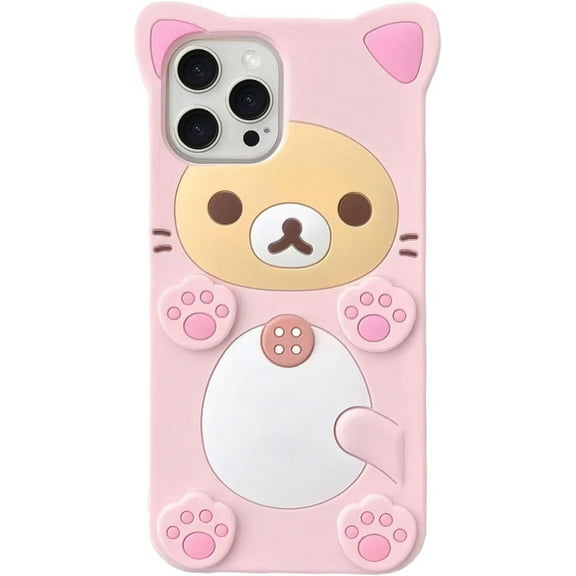 3D Cute Cartoon Bear Phone Case for iPhone 11 - Fashionable and Stylish - Funny Pink Bear Design - Soft TPU Protective Case - Kawaii Silicone Cover for Women, Girls, and Kids