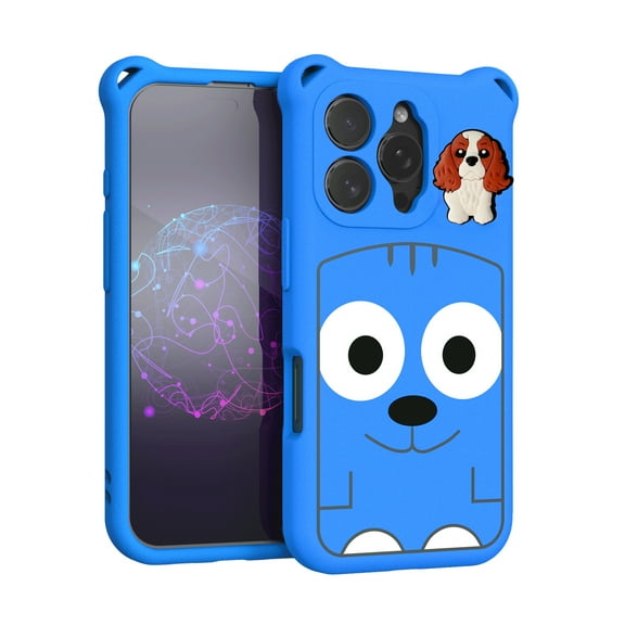3D Cute Cartoon Phone Case Compatible with iPhone 16 Pro Max - Fashionable and Stylish - Soft Silicone Protective Case - Kawaii Shockproof Protective Cover for Women, Girls, and Kids - Blue