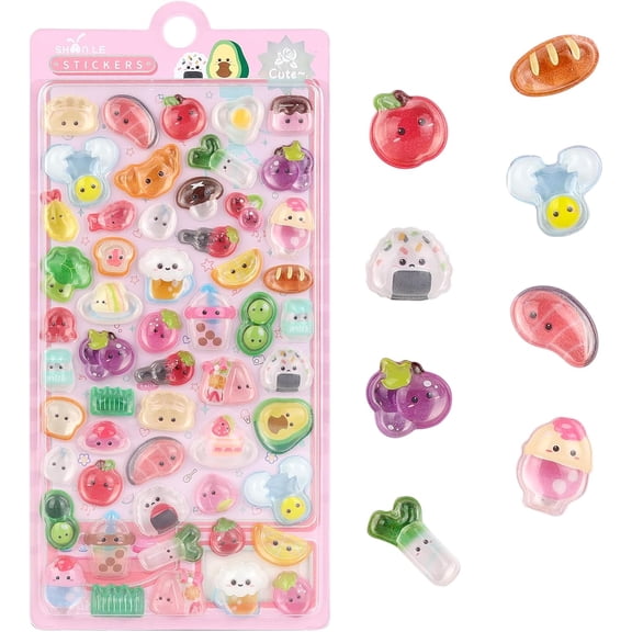 3D Cute Cartoon Pink Vegetables Puff Stickers - Kawaii Mini Puffy Reusable Stickers for Scrapbooks, Planner, Journals, Laptops, Phone Case Decoration