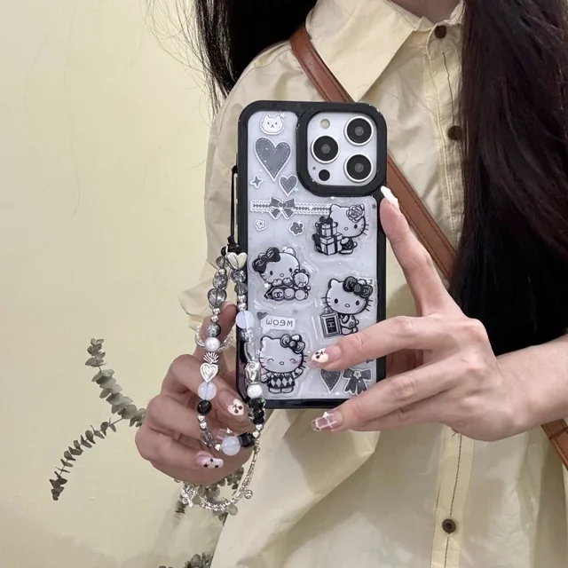 3D Cute Cartoon Sanrio Y2K Hello Kitty Stickers Bling Glitter Phone