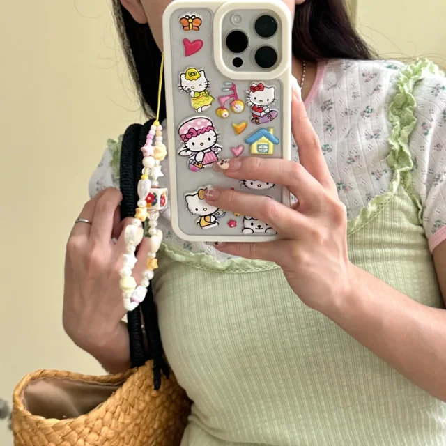 3D Cute Cartoon Sanrio Y2K Hello Kitty Stickers Girl Phone Case For