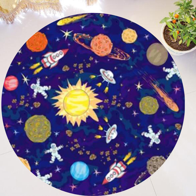 Spacecraft Rug 3D Cute Cartoon Space Planet Rocket Spacecraft Alien Star Galaxy Round ...