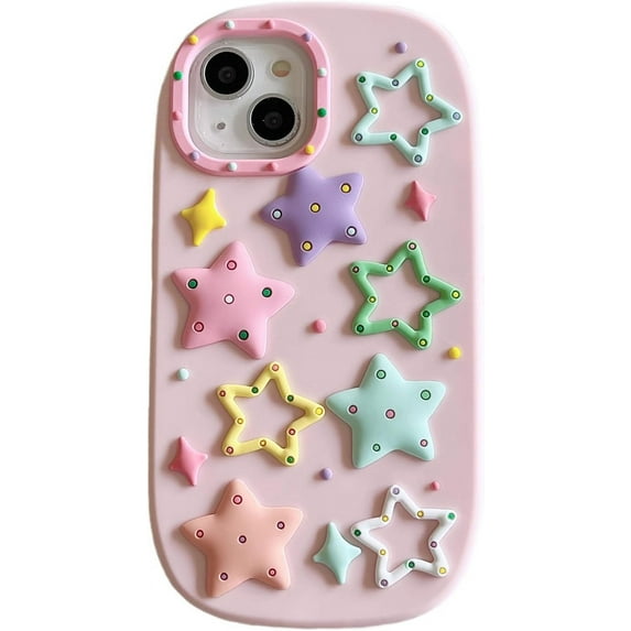 3D Cute Colorful Stars Soft Case for iPhone 15 Pro Max,Cartoon Kawaii Colorful Stars Kids Teens Girls Women Creative Character Soft Shockproof Silicone Case for iPhone 15 Pro Max 6.7 inch 2023