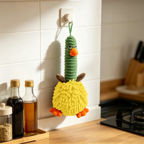 3D Cute Duck Chenille Hand Towel,Super Absorbent Fast-Drying Hanging Towel,Machine Washable,Fuzzy Decorative Towel for Bathroom,Kitchen