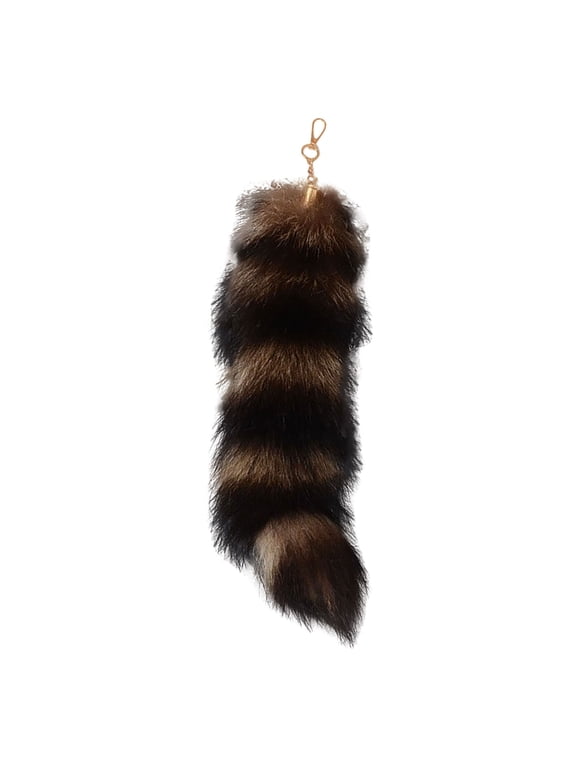3D Cute Faux Raccoon Fox Tail Keychain, Fluffy Fur Tail Bag Charm, Plush Tail Pendant, Fashion Backpack & Handbag Decor Accessory,C,25 cm,polyester