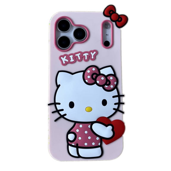3D Cute Kitty Cat Cartoon Silicone Girly Phone Case Shockproof Protective Cover for iPhone 6 7 8 Plus X XS XR 11 12 13 14 15 16 Plus 17 Pro Max for Samsung Galaxy A14 A15 A16
