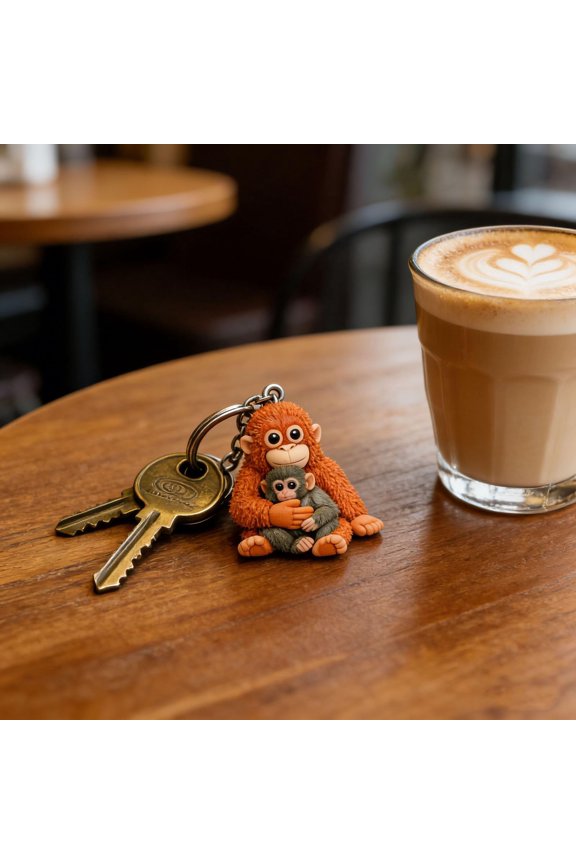 3D Cute Monkey Holding Plush Keychain – Soft Plush Toy Hanging Pendant for Backpack, Purse & Car Keys, Funny Animal Gift for All Ages(1PC)