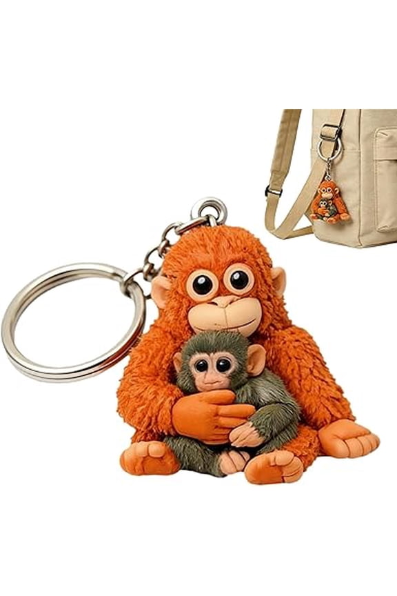 3D Cute Monkey Keychain – Plush Hanging Ornament with Monkey Holding Design, Soft Toy Key Ring for Backpack, Purse, or Car Keys