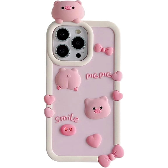 3D Cute Pig Case for iPhone 13 Pro Max,Cartoon Kawaii Smile Pig Kids Teens Girls Women Character Soft Silicone Case for iPhone 13 Pro Max 6.7 inch