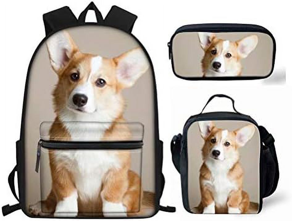 3D Cute Puppy School Backpack Set Lunch Tote Bags for Girls Lunchbox 3 Piece