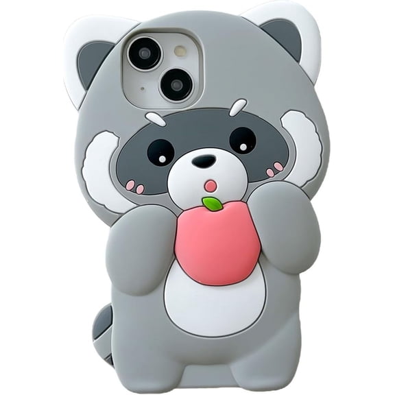 3D Cute Raccoon Soft Case for iPhone 14 Pro Max,Cartoon Kawaii Grey Raccoon Kids Teens Girls Women Creative Character Soft Shockproof Silicone Case for iPhone 14 Pro Max 6.7 inch 2022