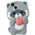 thumbnail image 1 of 3D Cute Raccoon Soft Case for iPhone 15,Cartoon Kawaii Grey Raccoon Kids Teens Girls Women Creative Character Soft Shockproof Silicone Case for iPhone 15 2023 6.1 inch 2023, 1 of 13