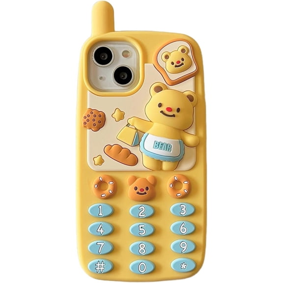 3D Cute Retro Phone Soft Case for iPhone 14 Pro Max,Cartoon Kawaii Butter Bear Retro Phone Kids Teens Girls Women Creative Character Soft Silicone Case for iPhone 14 Pro Max 6.7 inch 2022