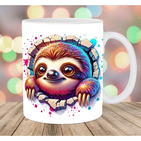 3D Cute Sloth Hole In A Wall Mug | Ceramic Coffee Cup | Decorative Home Kitchen Drinkwear | Funny Birthday Gift