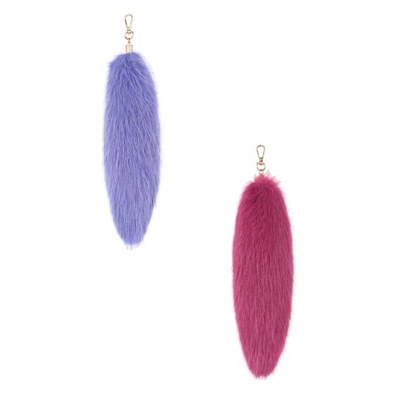 3D Cute Tail Keychain Pendant, Fashionable Hairy Tail Key Ring Holder, 31x9 cm, Hot Pink & Blue