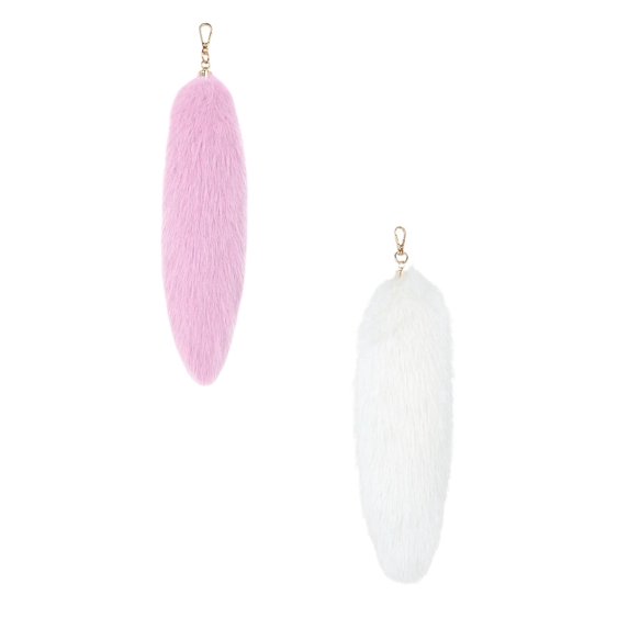 3D Cute Tail Keychain Pendant Women Key Ring Holder Pompoms Key Chains Fashionable Hairy Tail, 31x9 cm, White & Purple 1Pack