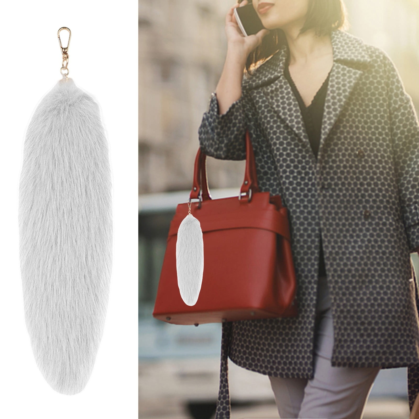 3D Cute Tail Keychain Pendant Women Key Ring Holder Pompoms Key Chains