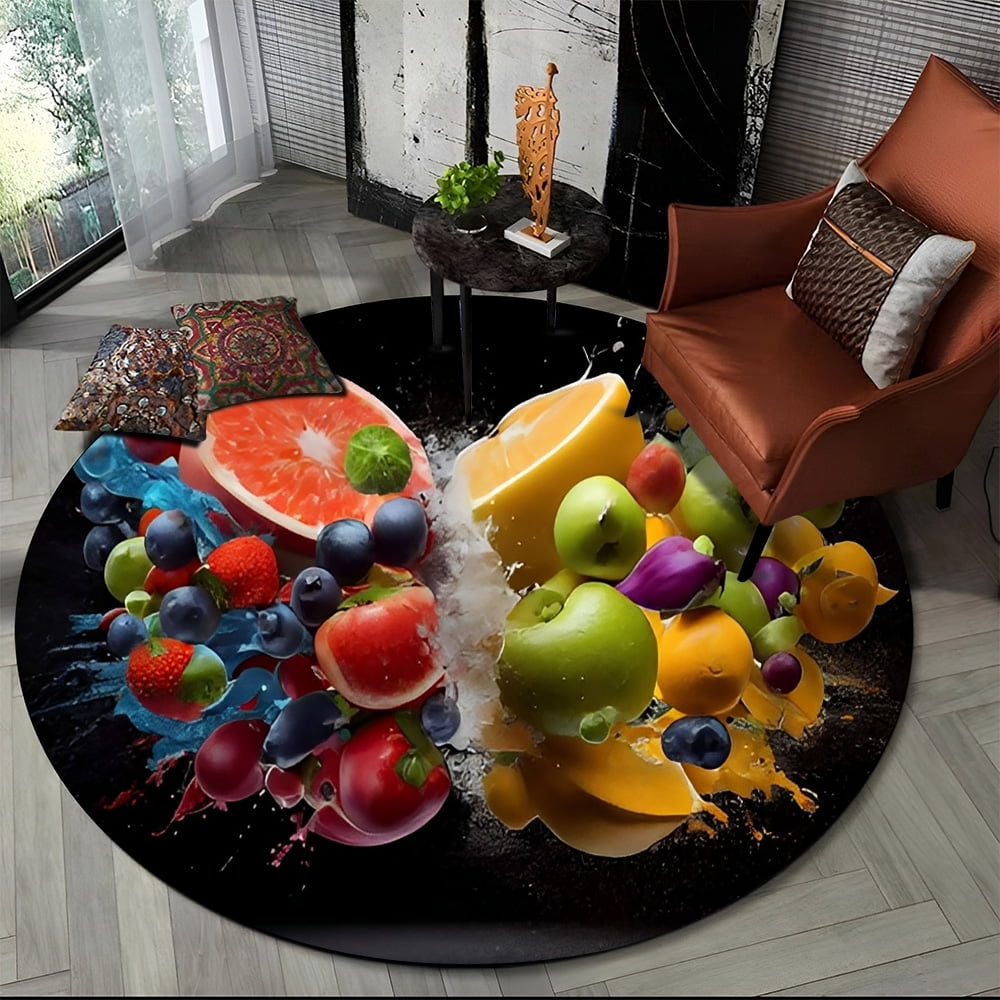 3D Cute Tropical Fruits Cartoon HD Round Carpet Rug for Living Room ...