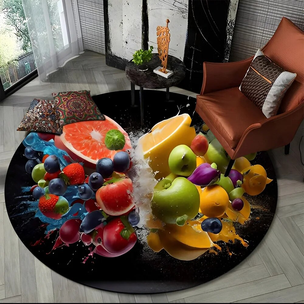 3D Cute Tropical Fruits Cartoon HD Round Carpet Rug for Living Room ...
