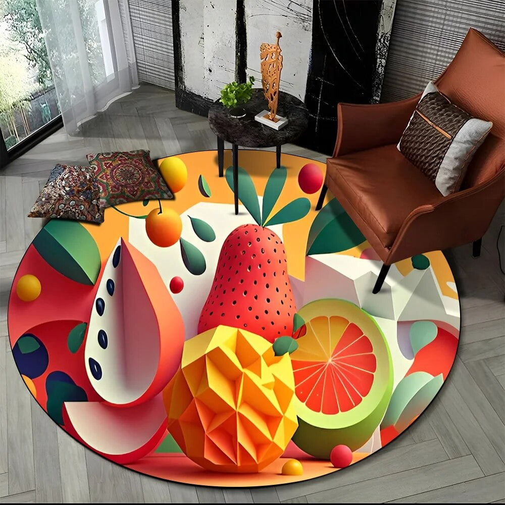 3D Cute Tropical Fruits Cartoon HD Round Carpet Rug for Living Room ...