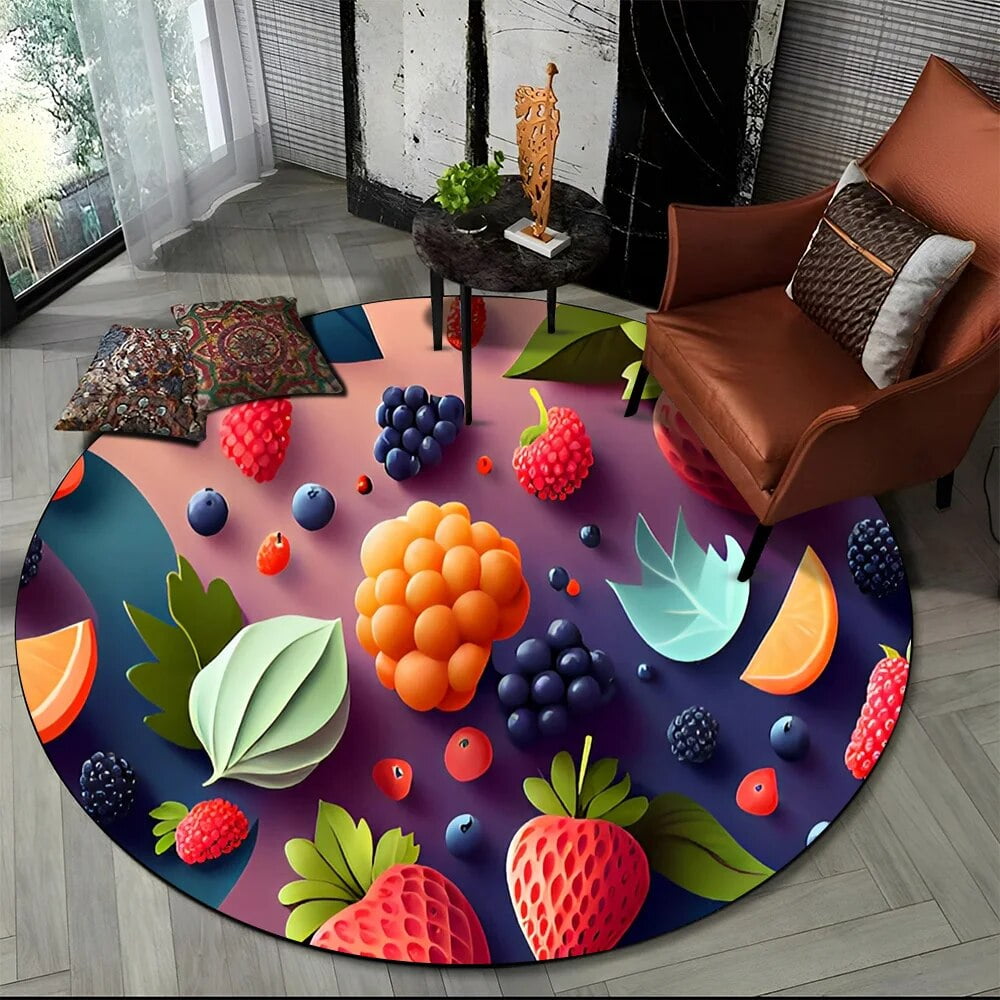 3D Cute Tropical Fruits Cartoon HD Round Carpet Rug for Living Room ...